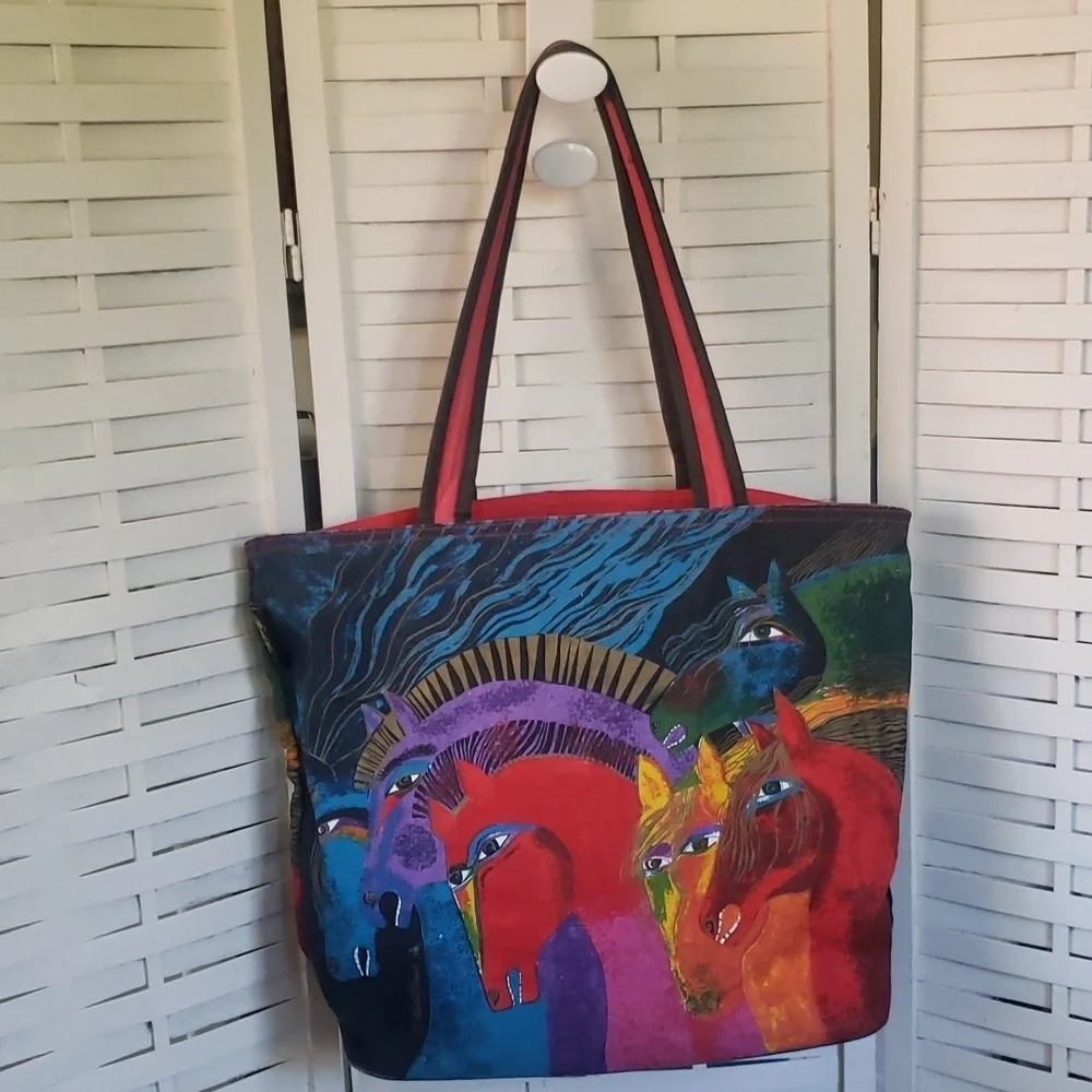 Lauren Burch horse lover multicolor canvas tote bag